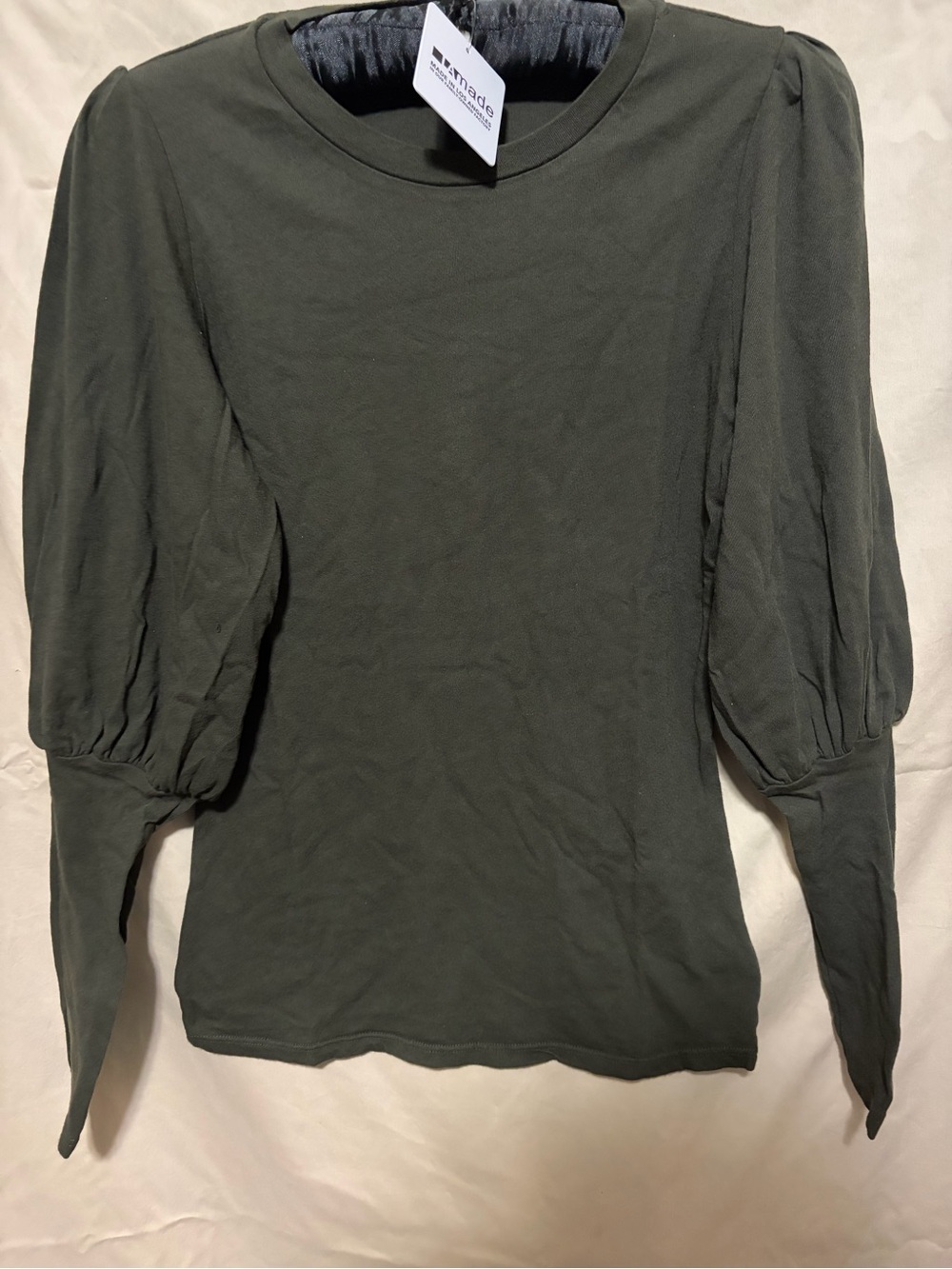 LAmade Olive Puff-Sleeve Crewneck Top